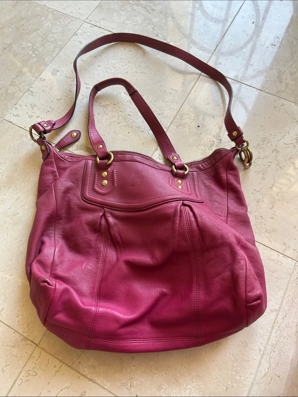 Coach Pebbled Leather Shoulder Bag in Berry Pink